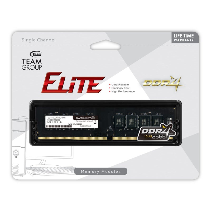 TEAMGROUP Elite DDR4 16GB Single 2666MHz (PC4-21300) CL19 Unbuffered Non-ECC 1.2V UDIMM 288 Pin PC Computer Desktop Memory Module Ram Upgrade - TED416G2666C1901 - Image 3